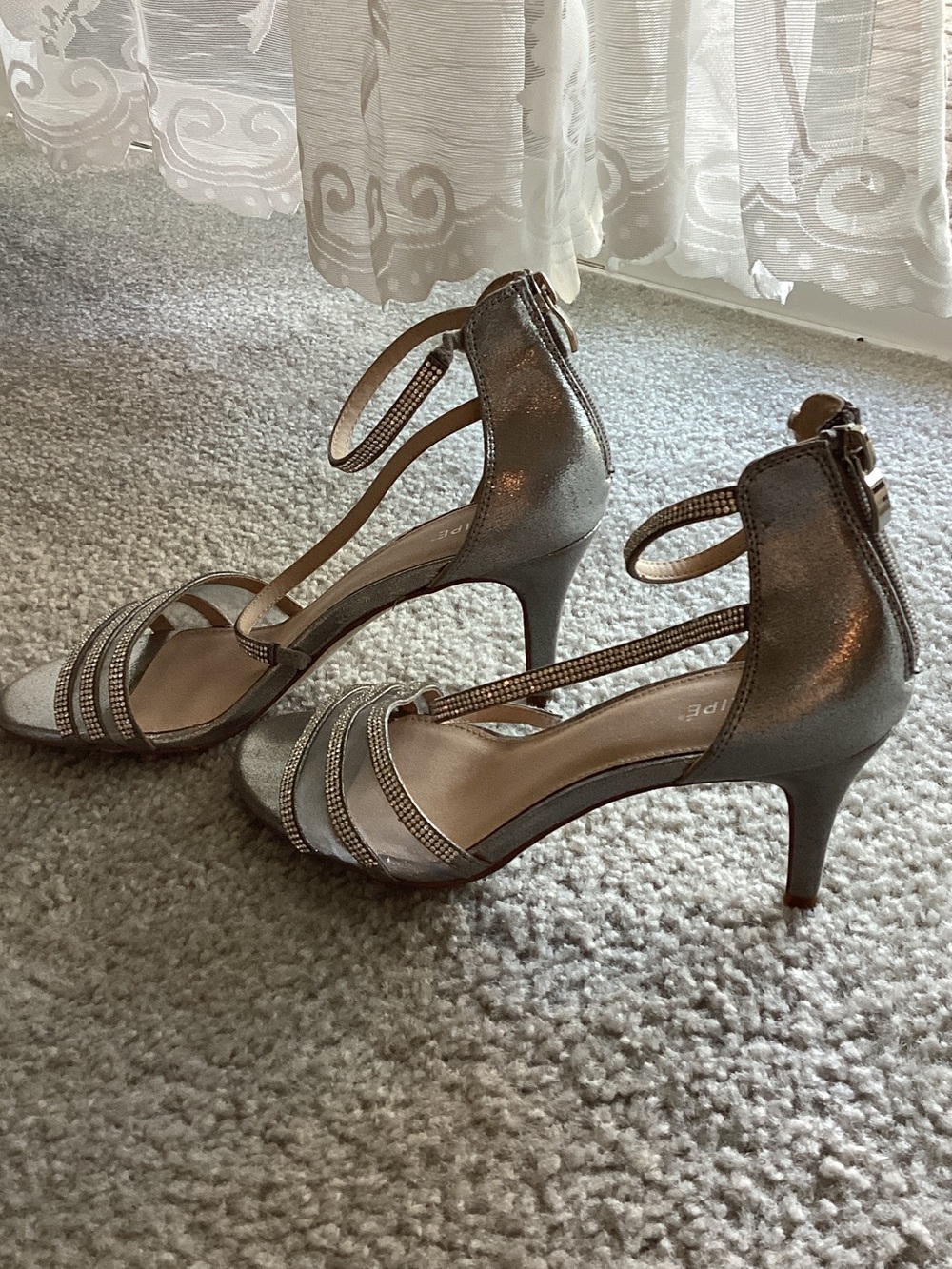 Maripe Silver Rhinestone-Strap Open-Toe Stilettos - Picture 3 of 5